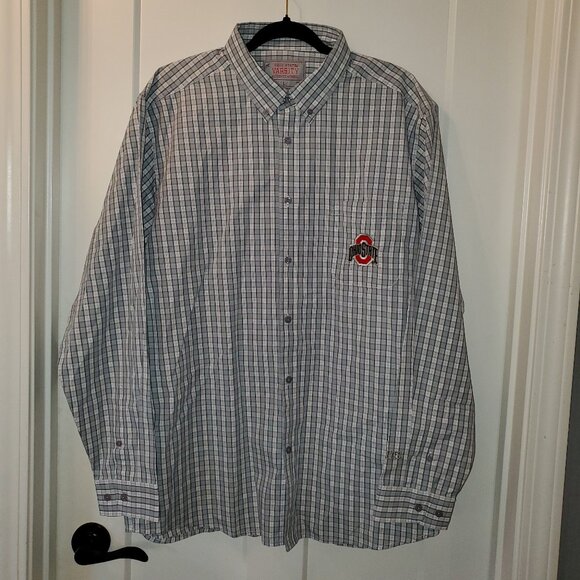 Varsity OSU Ohio State Buckeyes Long Sleeve Dress Shirt Shirt Men’s Large Plaid - Picture 1 of 5